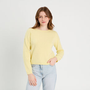 Pull col bateau jaune clair femme