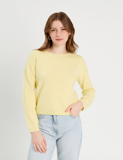 Pull col bateau jaune clair femme