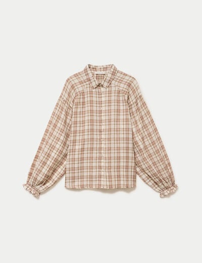 Chemise coupe ample manches longues marron femme
