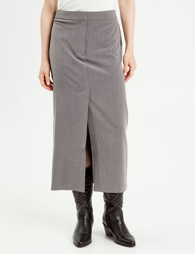 Jupe midi droite fendue gris foncé femme