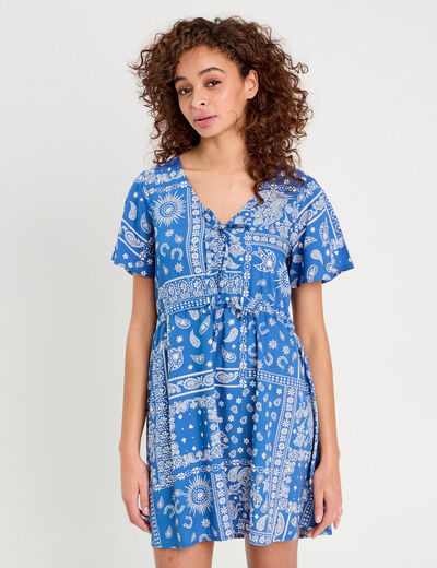 Robe évasée détails noeuds bleu femme