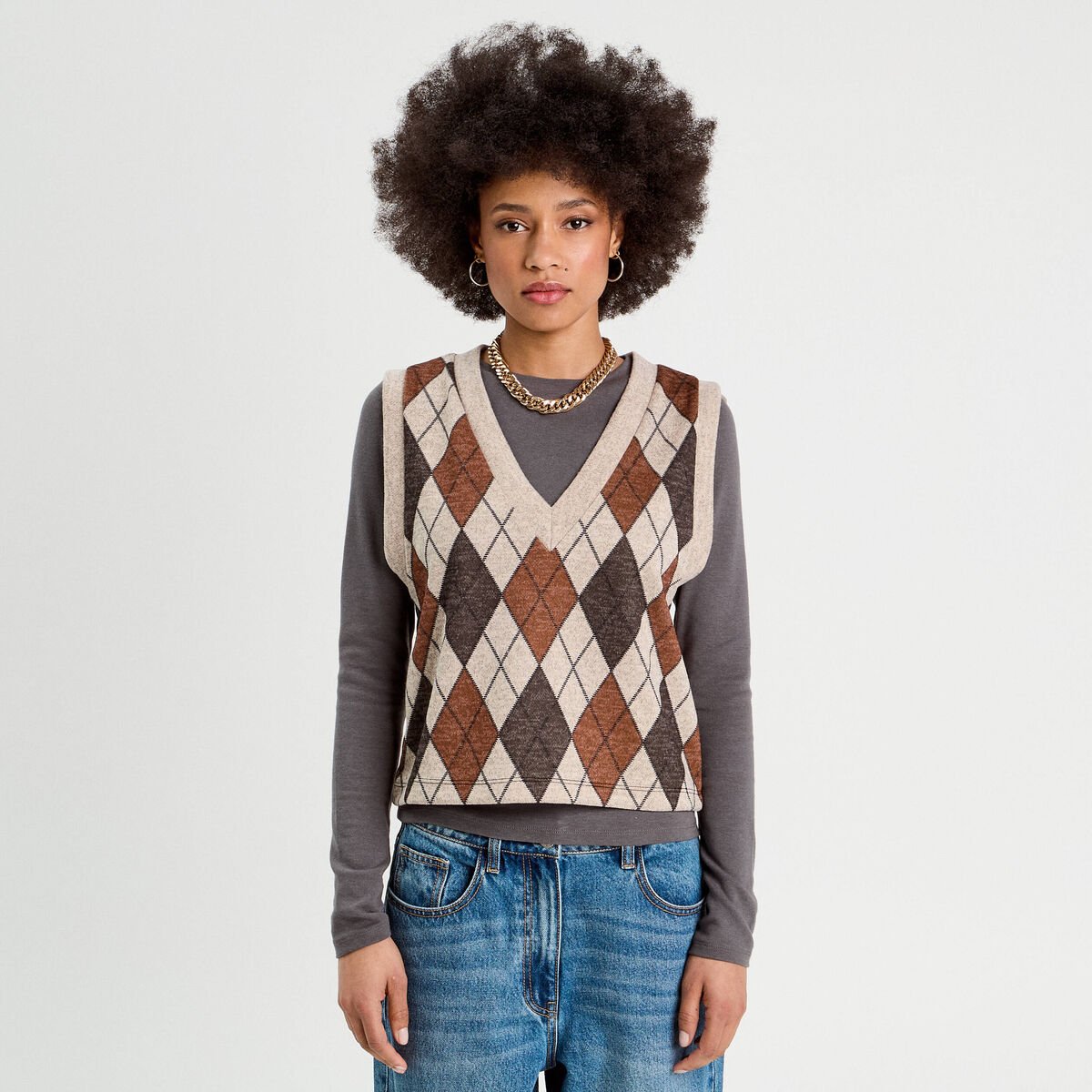 Pull sans manches sable femme