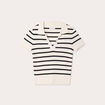Pull manches courtes col polo blanc femme