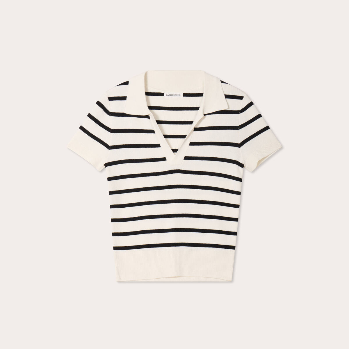 Pull manches courtes col polo blanc femme