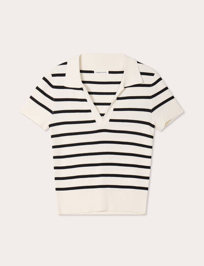 Pull manches courtes col polo blanc femme