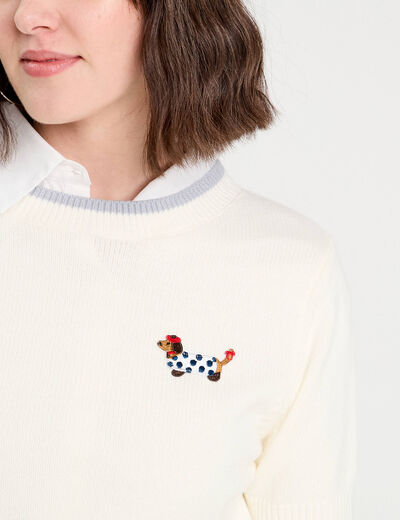 Pull manches courtes ecru femme