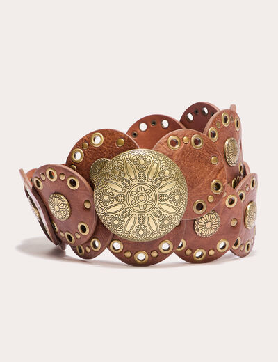 Ceinture large oeillets marron femme
