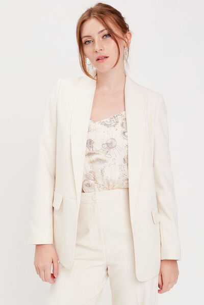 Veste blazer col châle ecru femme