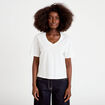 T-shirt col v manches courtes ecru femme