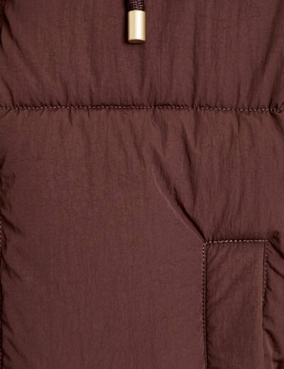 Doudoune droite cropped &agrave; capuche marron fonc&eacute; femme
