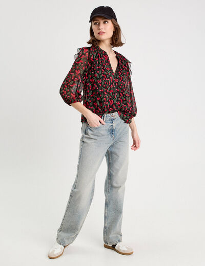 Blouse manches 3/4 noir femme