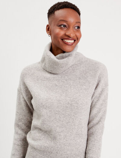Pull avec col roulé gris clair femme