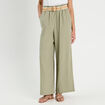 Pantalon large ceinturé contenant du lin vert kaki femme