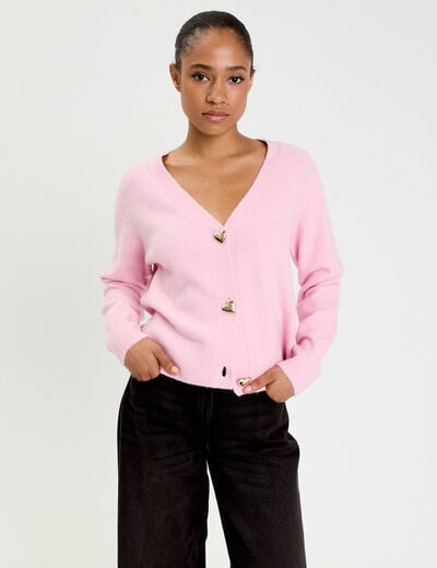 Gilet boutons coeur rose poudr&eacute;e femme