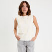Pull sans manches &agrave; motif floral ecru femme