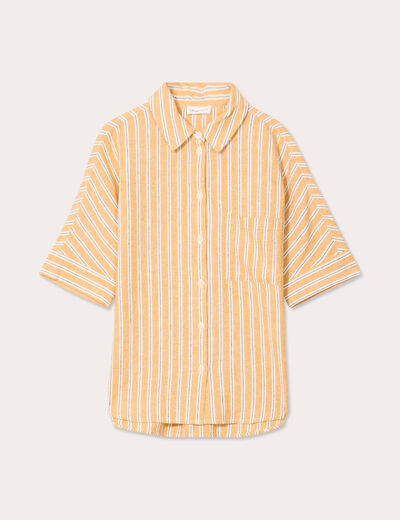 Chemise manches courtes contenant du lin jaune femme