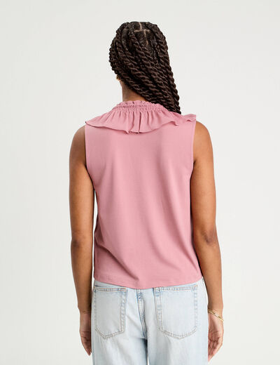 Débardeur sans manches volants vieux rose femme