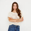 Pull ajour&eacute; col bateau manches courtes ecru femme