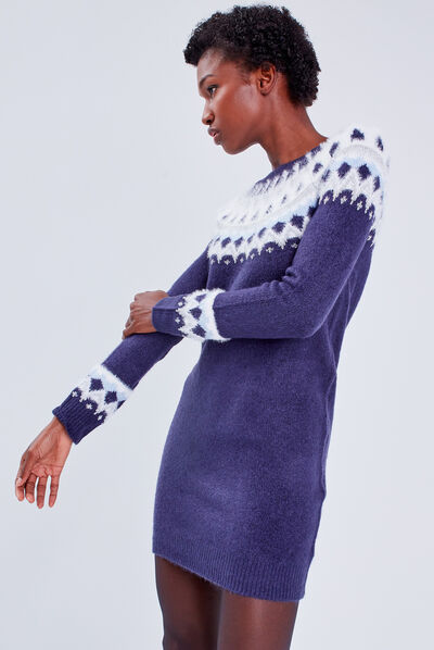 Robe pull droite bleu marine femme