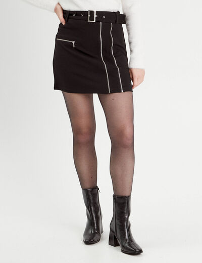 Jupe droite détails zippés noir femme