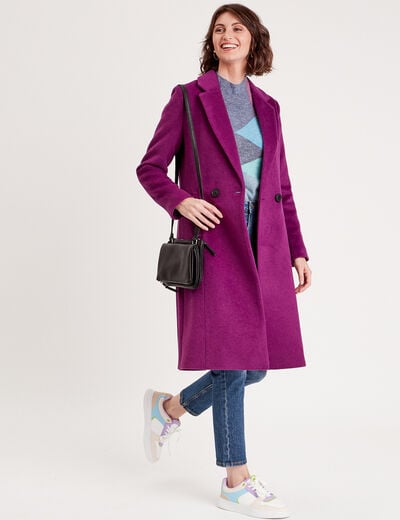 Manteau cintré boutonné violet foncé femme