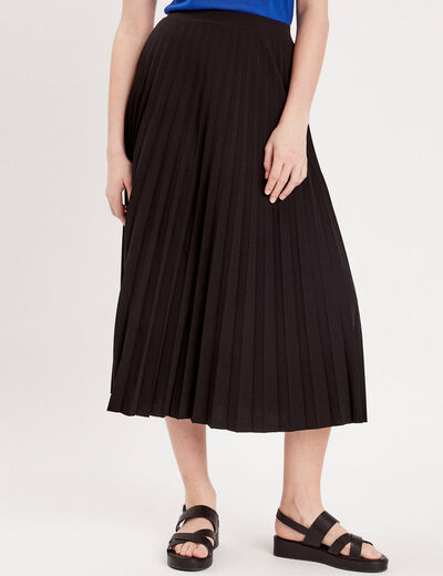 Jupe longue évasée plissée noir femme