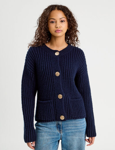 Gilet manches longues bleu marine femme