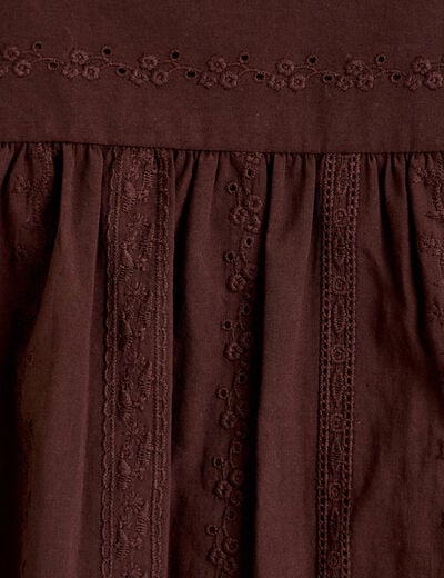 Chemise droite col classique manches 3/4 marron fonc&eacute; femme