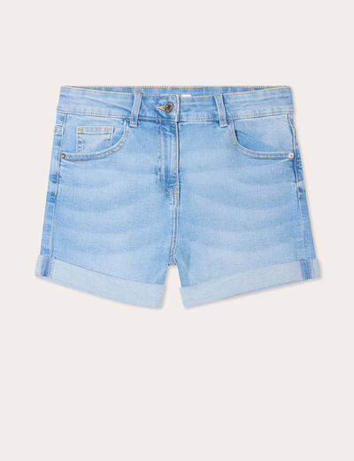 Short slim en jean denim bleach femme