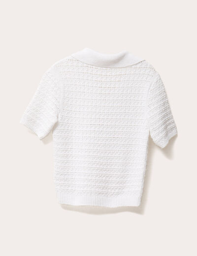 Polo manches courtes ajouré blanc femme