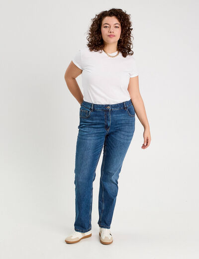Jeans droit taille haute denim stone femme