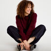 Pull col rond manches longues bordeaux femme