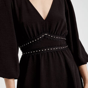 Robe évasée avec bandes clous noir femme
