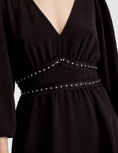 Robe évasée avec bandes clous noir femme