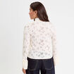 Blouse ajour&eacute;e col montant dentelle ivoire femme