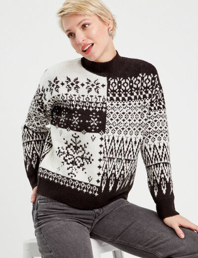 Pull col montant et sequins ecru femme