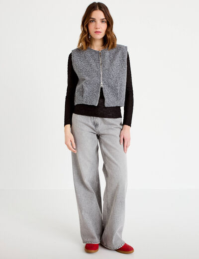 Veste sans manches effet polaire gris clair femme