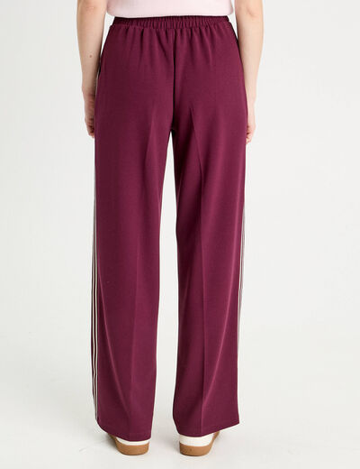 Pantalon large avec bandes prune femme