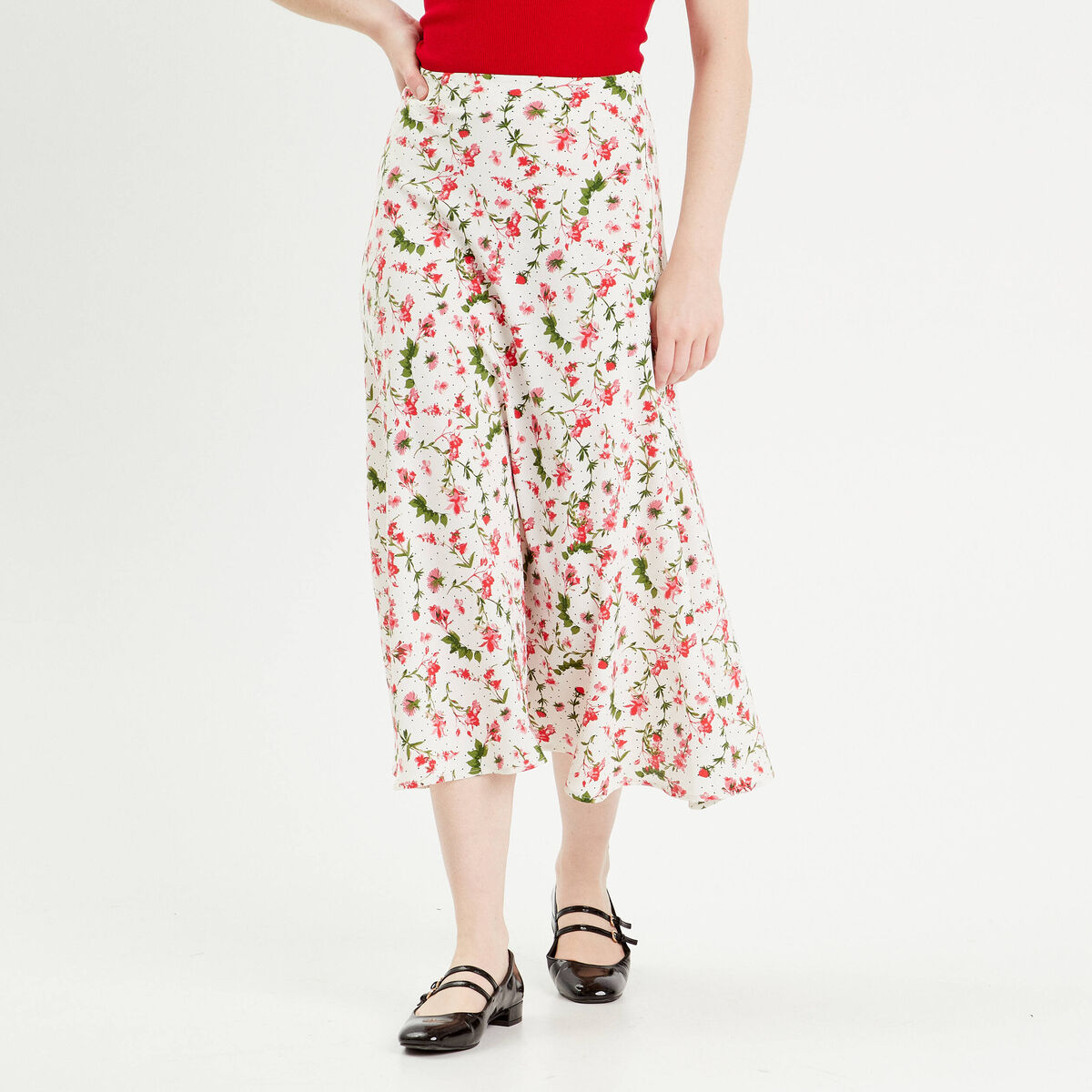 Jupe midi évasée fluide blanc femme
