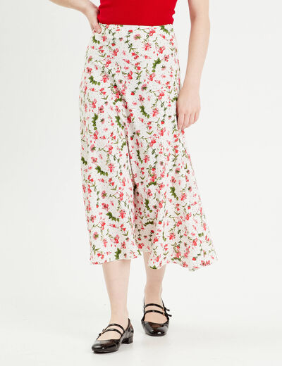 Jupe midi évasée fluide blanc femme