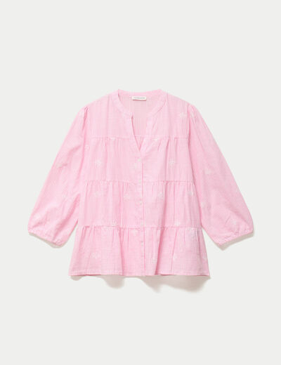 Chemise droite manches 3/4 rose femme