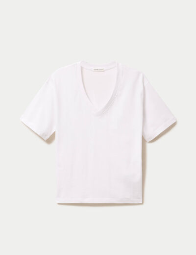 T-shirt col v manches courtes blanc femme