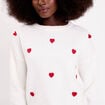 Pull &agrave; motifs coeurs ecru femme