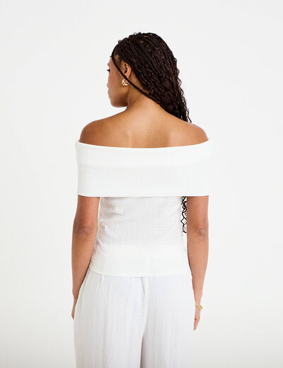 Top col bardot ecru femme