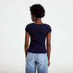 T-shirt ajust&eacute; col v manches courtes bleu marine femme