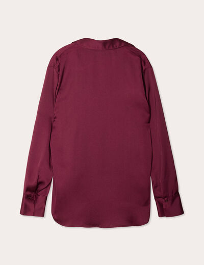 Chemise manches longues satin prune femme