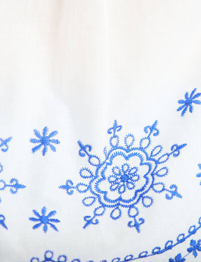 Chemise brod&eacute;e manches courtes ecru femme