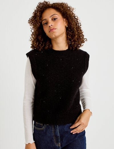 D&eacute;bardeur col rond avec sequin noir femme