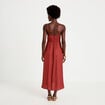 Robe longue &eacute;vas&eacute;e col v satin&eacute;e vieux rose femme