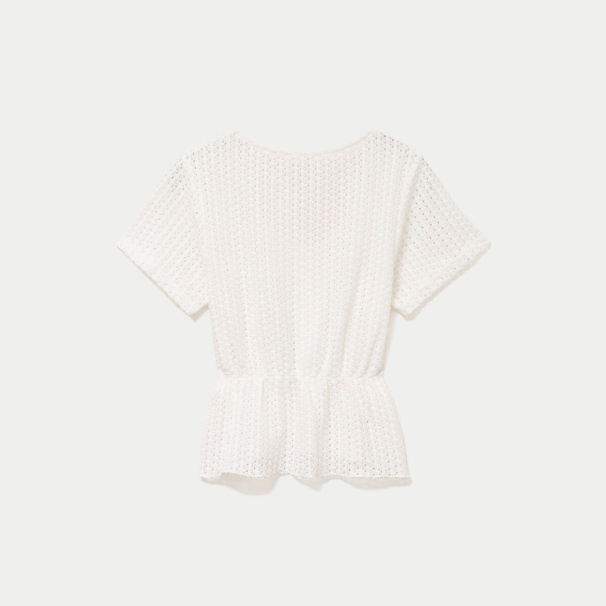Top crochet manches courtes ecru femme
